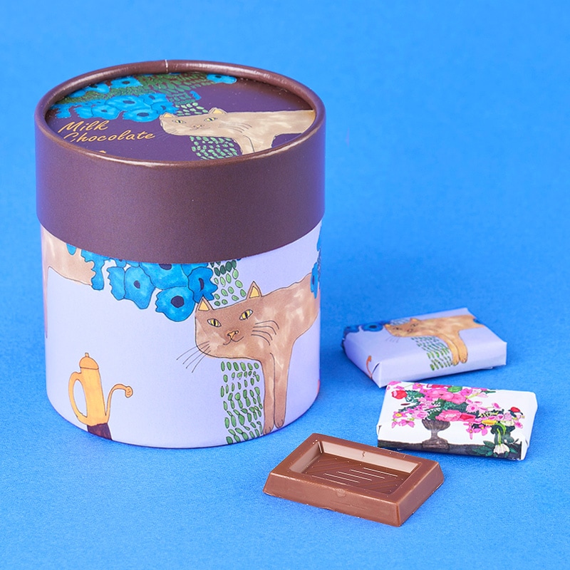 第3世界ショップ Artisan アートBOX ミルクチョコレート（青い花と猫とじょうろ）